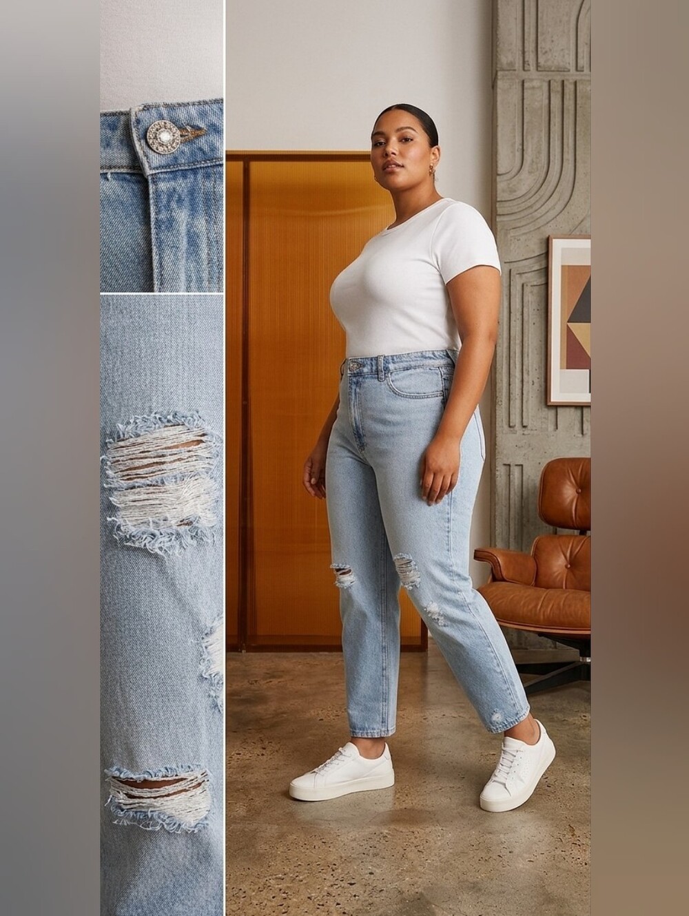 Straight-Leg Light Blue Distressed Women’s Jeans